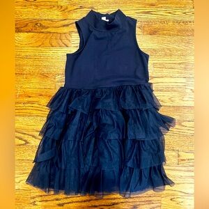 J crew girls navy blue ruffle dress like new size M